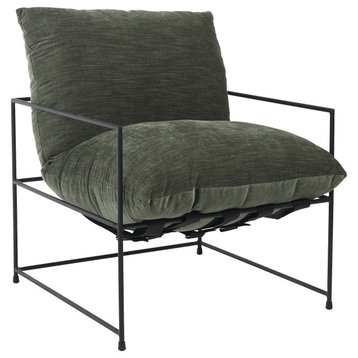 Inska Black Iron Hammock Style Occasional Chair With Green Cushion