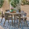 GDF Studio Kaur Outdoor Rectangular Acacia Wood Dining Set With Mesh Seats, Gray