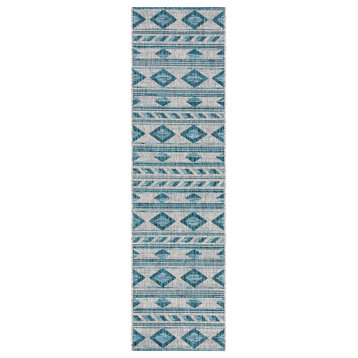 Courtyard Cy8529-37212 Southwestern Rug, Gray and Teal, 6'7"x6'7" Square