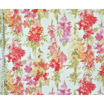 Watercolor Fabric Red Floral Garden Snap Dragons, Standard Cut