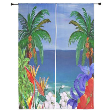 Beach Art Sheer Curtains, Floral Beautiful Beach