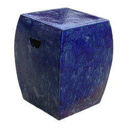 Chinese Square Flat Body Navy Blue Clay Garden Stool - Accent And Garden Stools