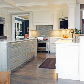 Classic White Kitchen with Gray Island