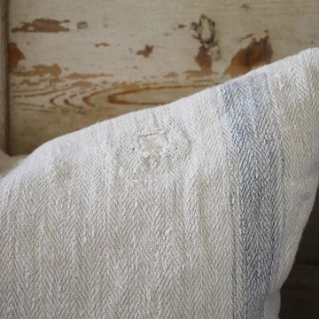 Pair of 19th Century Antique Linen Grain Pillows with Monograms