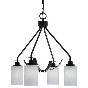 Odyssey 4 Light, Chandelier In Matte Black Finish With 4" White Marble Glass