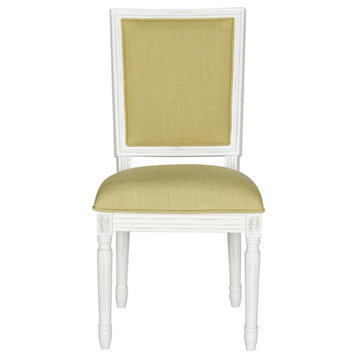 Cora 19"H French Brasserie Linen Side Chair, Set of 2, Spring Green/Cream