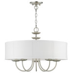 Livex Lighting - Livex Lighting 5 Light Brushed Nickel Pendant Chandelier - The five-light Brookdale pendant chandelier combines floral details and casual elements to create an updated look. The hand-crafted off-white fabric hardback drum shade is set off by an inner silky white fabric that combines with chandelier-like brushed nickel finish sweeping arms which creates a versatile effect. Perfect fit for the living room, dining room, kitchen or bedroom.