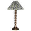 13.5 Round Metal Candlestick Table Lamp, Pleated Cotton Ikat Shade, Multicolor