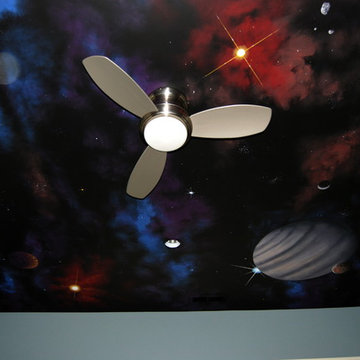 Space Night Sky Ceiling Mural in a kids bedroom by Tom Taylor of MuralArt.com