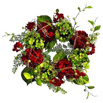 Red Hydrangea Wreath, 24"