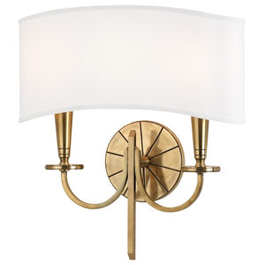 Off White Faux Silk Shade Aged Brass Finish One Light Wall Sconce Beekman 