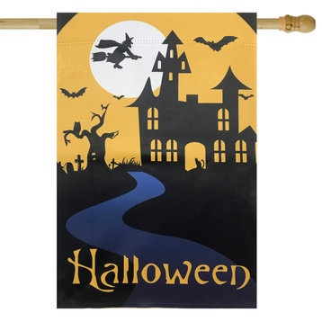 Spooky House Halloween Outdoor House Flag With Bats Witch 28" x 40"