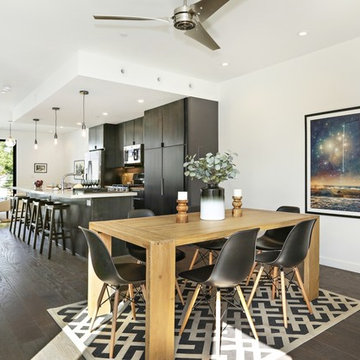Contemporary art, Crate & Barrel dining table, Eames replica Eiffel chairs