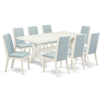 9-Piece Set, Table and 8 Chairs, Linen Fabric, Medium Size Table