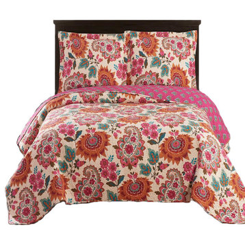Tamiya Floral Pattern Lightweight Oversized Quilted Coverlet Set,