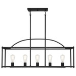 Savoy House - Palladian 5-Light Matte Black Linear Chandelier - Generous in scale, the Palladian Collection offers a streamlined aesthetic and an open cage that comfortably covers a wide area without looking heavy. With an adjustable height from 16" to 70" and measuring 38" long x 12" wide, this linear chandelier in a Matte Black finish provides ample illumination over a dining table or island from five 60-watt Edison-base bulbs.