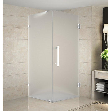 Aquadica 30"x30"x72" Frameless Square Frosted Shower Enclosure, Stainless Steel