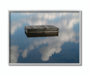 Floating Dock Ocean Lake Landscape Photograph, 11"x14", Gray Frame