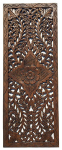 Large Floral Wood Carved Wall Panel Decoration. Wall Relief Panel, Brown