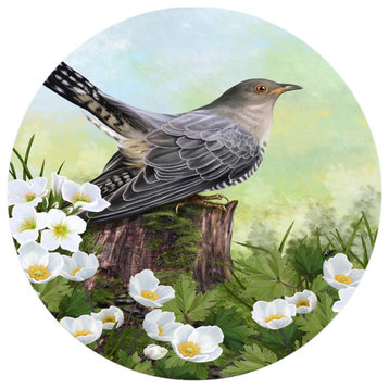 Designart Cuckoo Bird On An Old Stump Traditional Metal Circle Wall Art, 36"