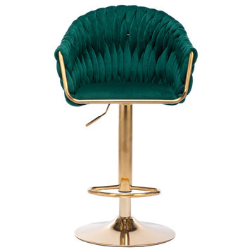 Tufted Upholstered Vintage Bar Stools With Back and Footrest Counter, Green