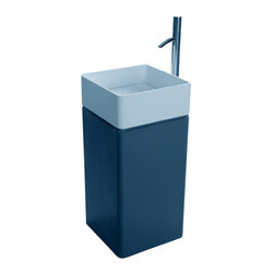 ADM Bathroom Design - ADM Square Freestanding Pedestal Sink, White Top/Black Base, 16", Glossy Black/W - Bathroom Sinks