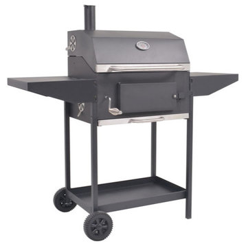 vidaXL Charcoal Smoker Charcoal Grill Barbecue Grill with Bottom Shelf Black