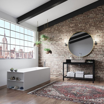 71" Laredo Solid Surface Freestanding Tub With Side Shelves, Matte White