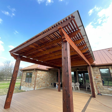 Cedar pergola and composite deck with lighting