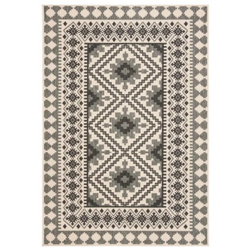 Contemporary Indoor Outdoor Area Rug, Geometric Pattern, Ivory-Slate/8' X 11'