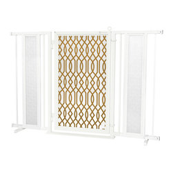 Fusion Gates - Fusion Gate with Gold Lattice Design, White Pearl, 52"-60" - Dog Gates