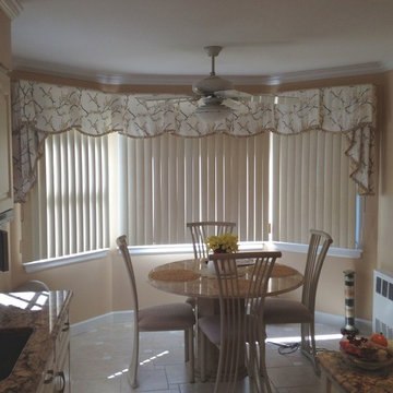 Kitchen valance with embroidered fabric