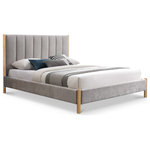Meridian Furniture - Kona Upholstered Bed, Gray, Full - Outfit your bedroom or guest room with this lovely Kona fabric bed. This bed has the luxury look you'd expect for the master in a version that's perfect for any other bedroom in the home. Eye-catchingly elegant, this full-sized bed features a heavy vertical tufting that instantly draws the eye while providing soft support for your back while you relax and unwind prior to drifting off to dreamland. The solid wood legs have a natural finish to complement the beautiful fabric headboard and side rails.