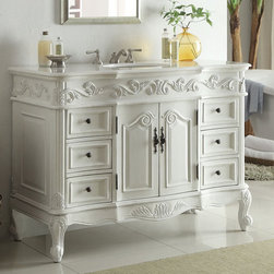 Adelina 42 inch Traditional Style Antique White White Bathroom Vanity - Bathroom Vanities And Sink Consoles