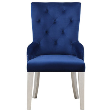 Varian Side Chair, Set-2, Blue Fabric and Antique Platinum