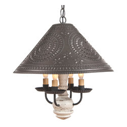Primitive Homespun Shade Light Punched Tin Wood, White - Pendant Lighting