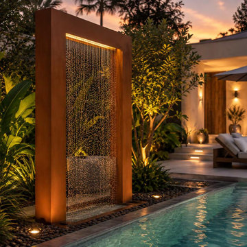 Resort-Style Poolside Water Wall