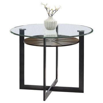 Modern Counter Dining Table, Black Metal Legs & Round Clear Tempered Glass Top