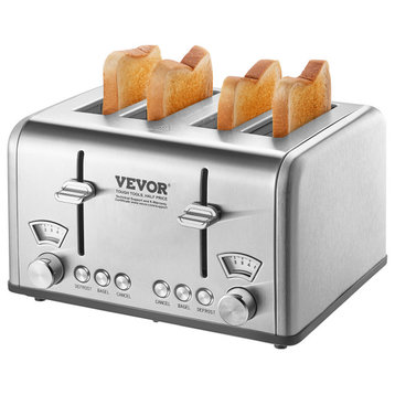 VEVOR 4 Slice Stainless Steel Toaster Reheat Cancel Defrost 6 Browning Levels