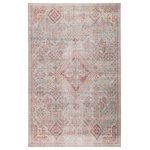 Jaipur Living - Jaipur Living Kendrick Indoor/Outdoor Medallion Sky Blue/Pink Area Rug, 4'x5'6" - A unique combination of antique rug designs and the durability of an indoor/outdoor construction, the Chateau collection offers vintage vibes to any space. The Kendrick area rug boasts a whimsical, detail-rich medallion with tribal accents and contemporary sky blue, vibrant pink, yellow, and orange colorway. This zero-pile rug is made of weather-resistant polyester for a flat, durable finish.