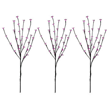 Set of 3 Pink LED Lighted Cherry Blossom Branches, 30"