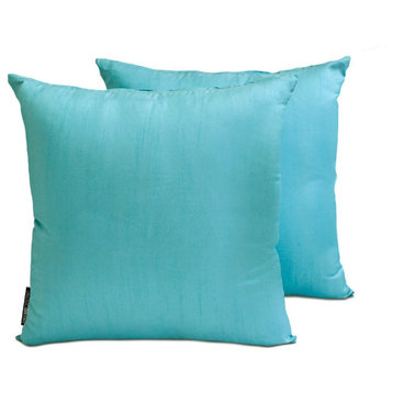 Sea Green Art Silk Plain Set of 2, 26"x26" Throw Pillow Cover - Sea Green Luxury