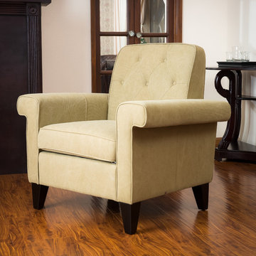 Contemporary Living Room w/ Tan Fabric Cigar Chair