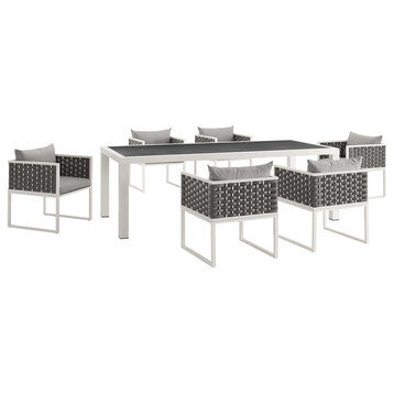 Stance 7 Piece Outdoor Patio Aluminum Dining Set, White Gray