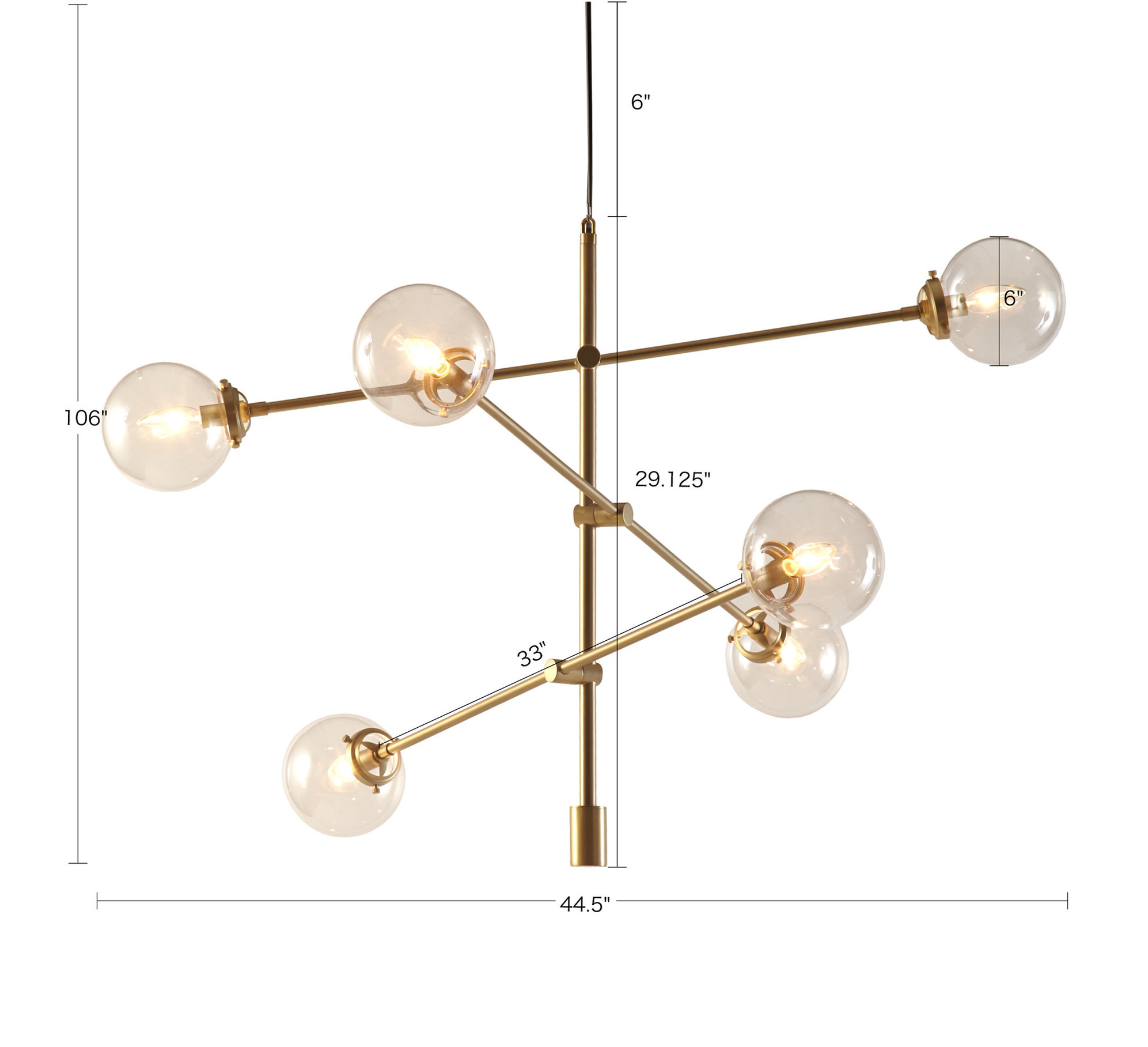 INK+IVY Cyrus 6-Globe Light Architectural Metal Chandelier, Bronze, Gold