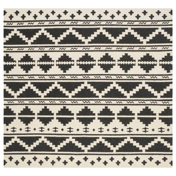Safavieh Dhurries Collection DHU110 Rug, Black/Ivory, 6' Square