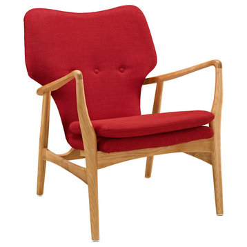 Modern Contemporary Lounge Chair, Red Fabric