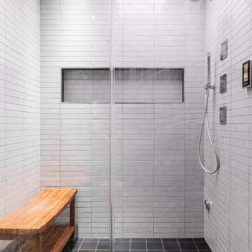 Stand up Shower featuring Kohler Shower Panel, Jets, Handshower and Speakers