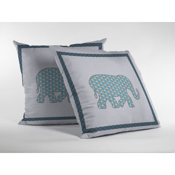 16 Aqua White Elephant Indoor Outdoor Zippered Throw Pillow