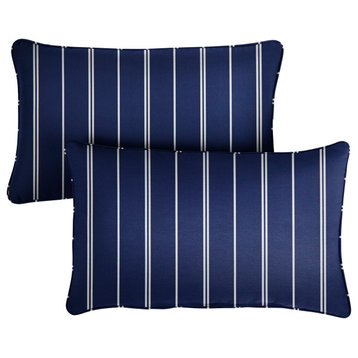 Navy with White Stripes Outdoor Lumbar Pillow Set of 2, 16x26